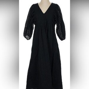 A New Day Black Pleated Midi Dress with Bishop Sleeves